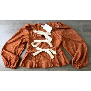 Idem Ditto Caramel Cream Bow Tie Textured Blouse Women Size Small